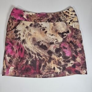 Nicole Miller Mini Skirt Womens Size 8 Tan Pink Brown Floral‎ Fall